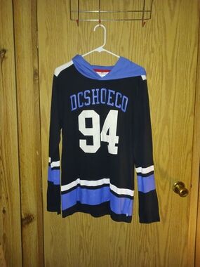 DC Men’s Black and Blue Crewneck Hoodie Sweater with White 94 Graphic
